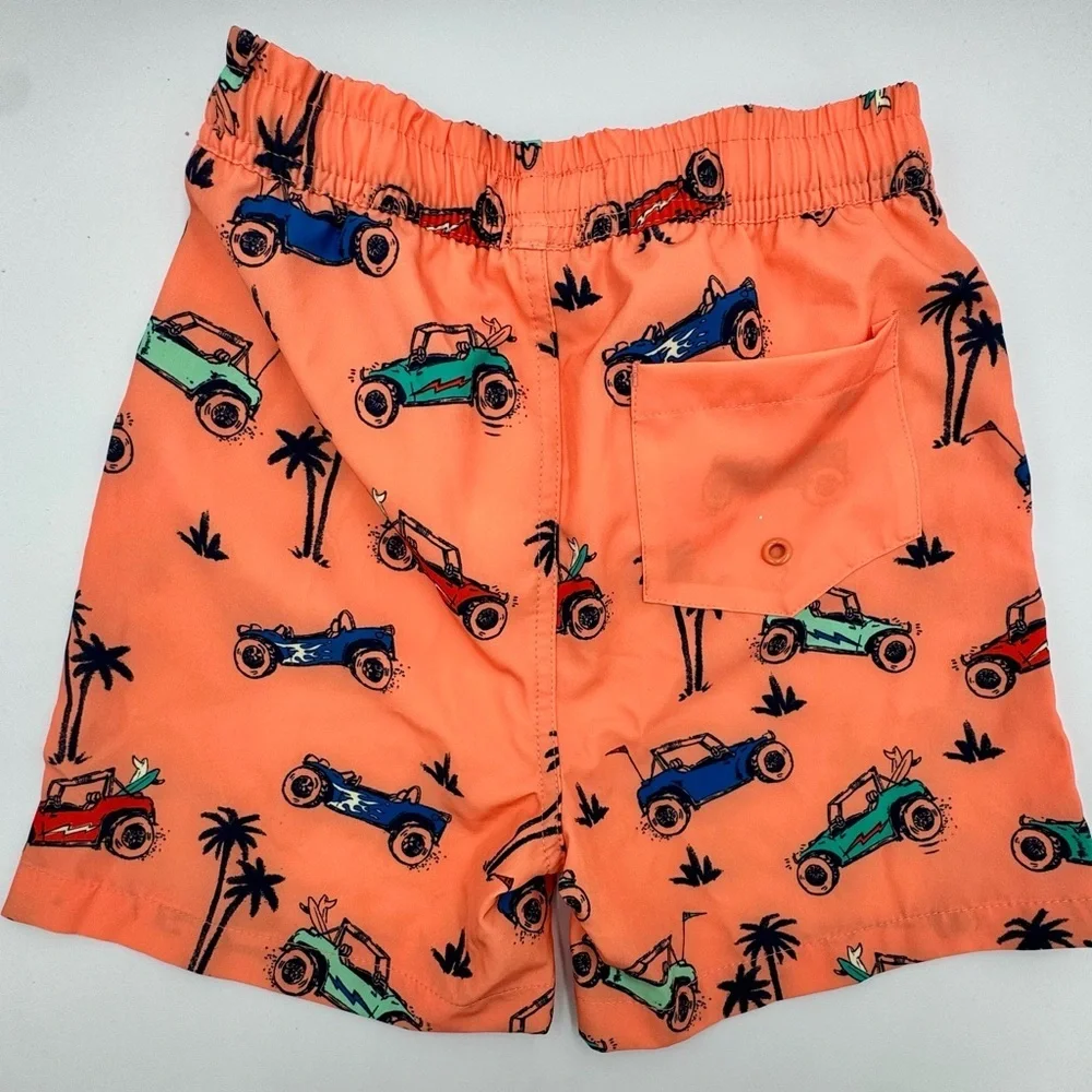 Andy and Evan Sz 7 Swim Trunks - Orange Car Print Shorts